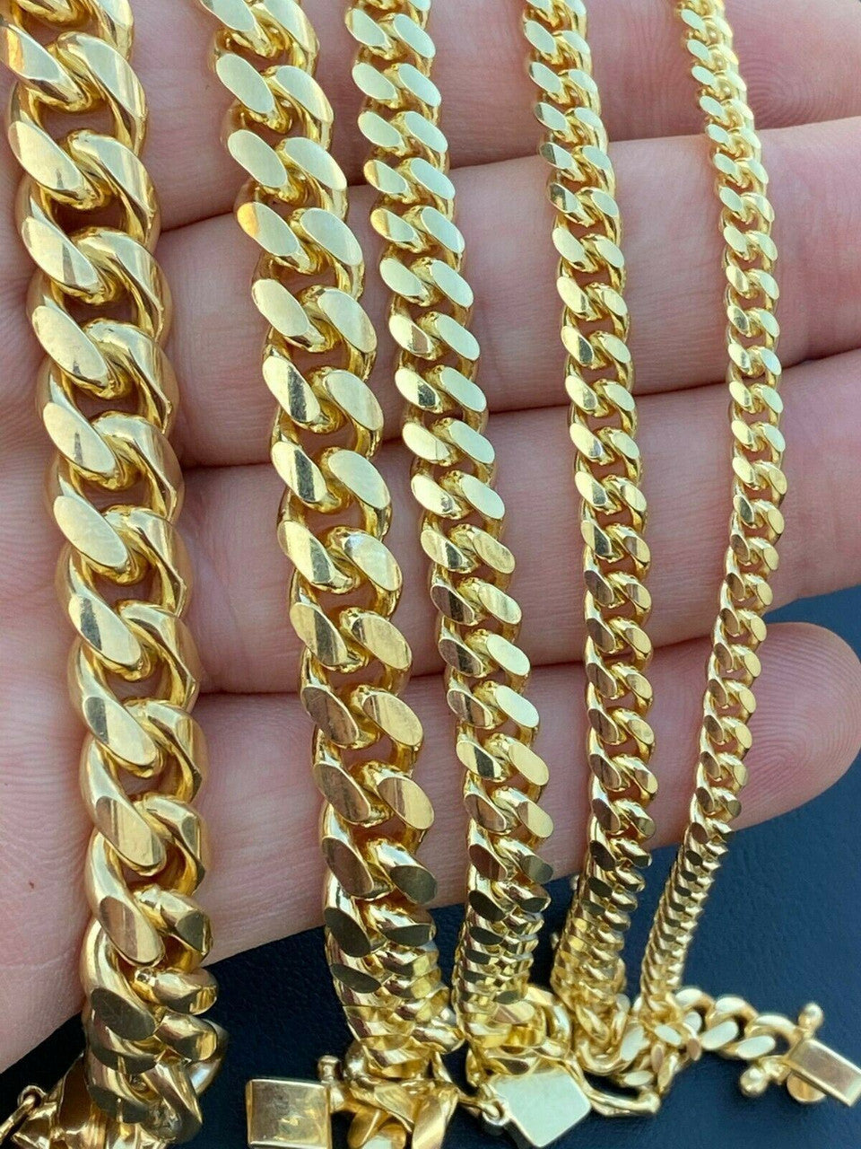 HarlemBling Miami Cuban Link Bracelet Solid 925 Sterling Silver 14k Gold Box Clasp 4-10mm