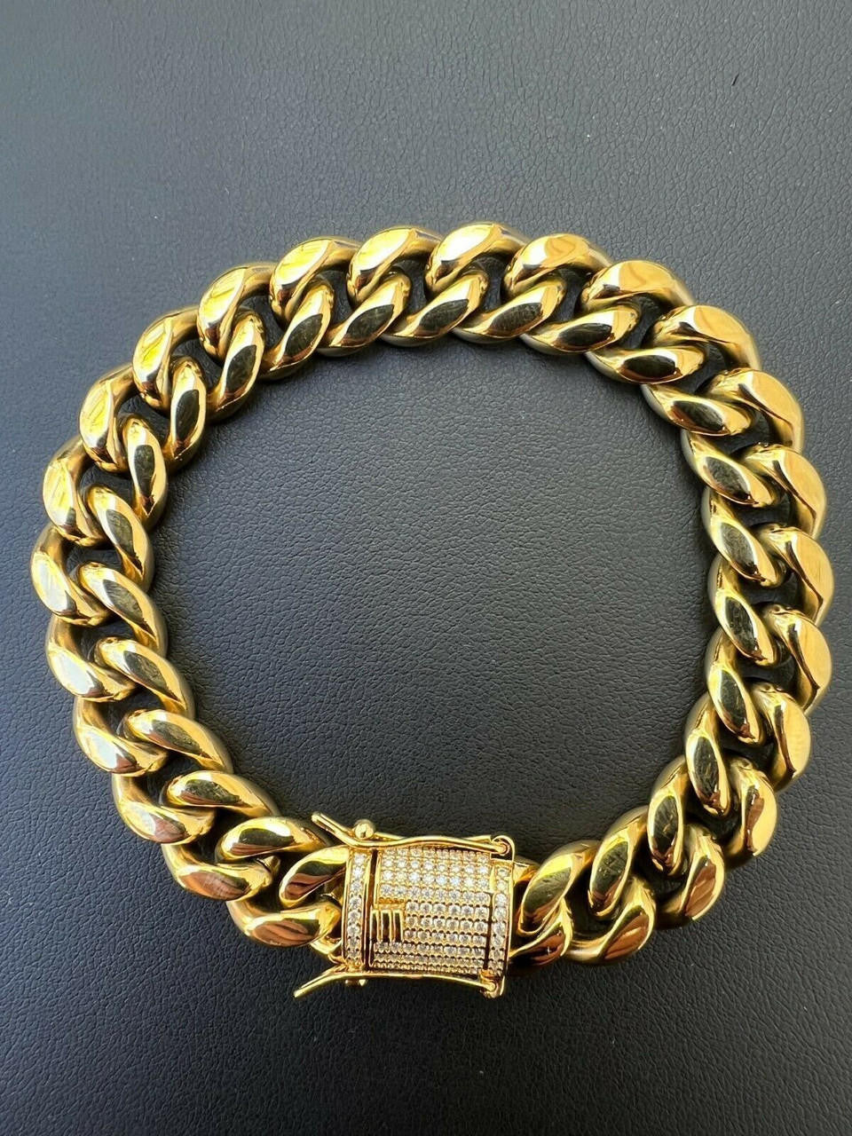 Miami Cuban Link Bracelet W. CZ Clasp - 14k Gold Plated Stainless