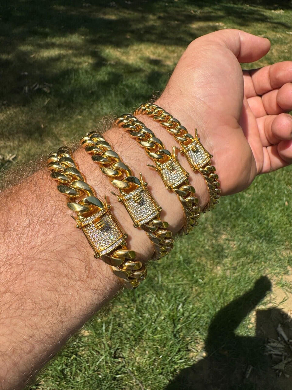 PY Bling Miami Cuban Link Bracelet & Chain Set – Gold Plated Stainless Steel W/ CZ Clasp