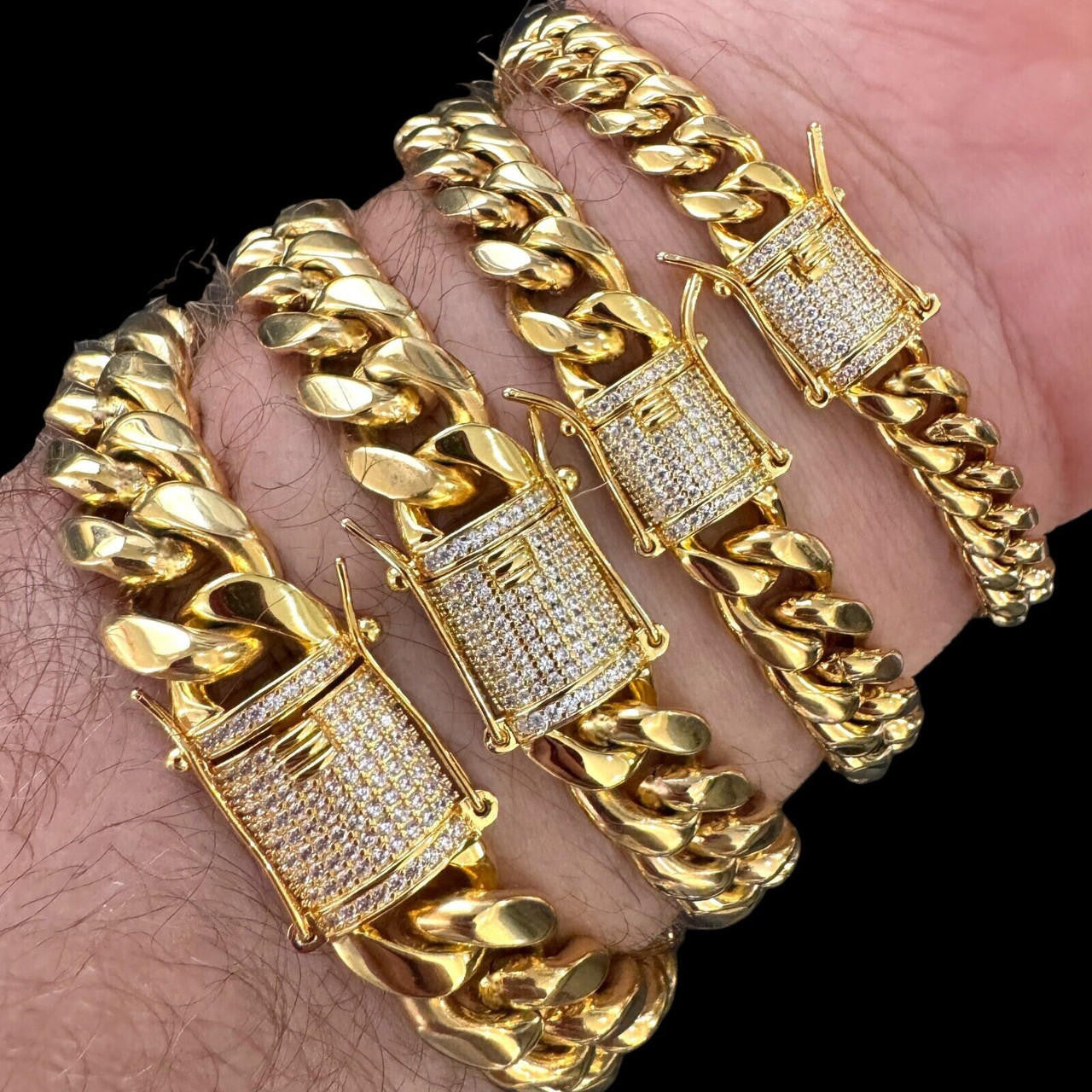 Miami Cuban Link Bracelet W. CZ Clasp - 14k Gold Plated Stainless