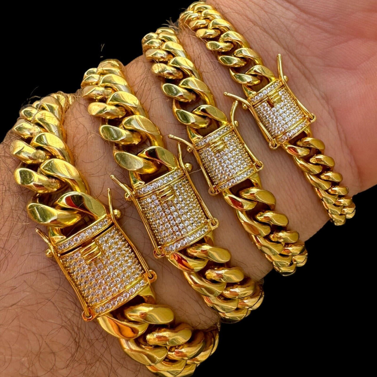 Real Miami Cuban Link Bracelet 1ct CZ Iced Clasp 18k Gold Plated