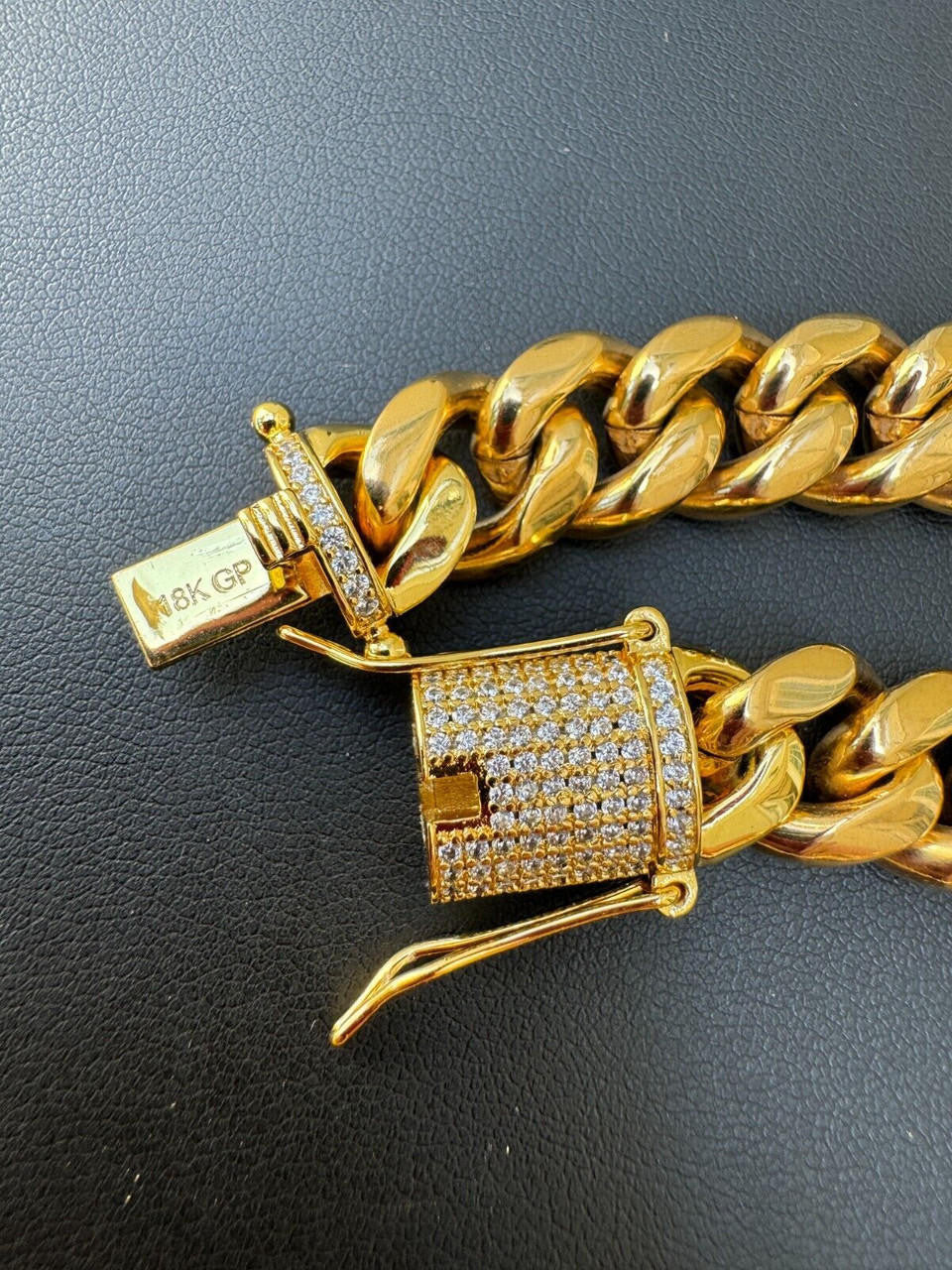 Real Miami Cuban Link Bracelet 1ct CZ Iced Clasp 18k Gold Plated
