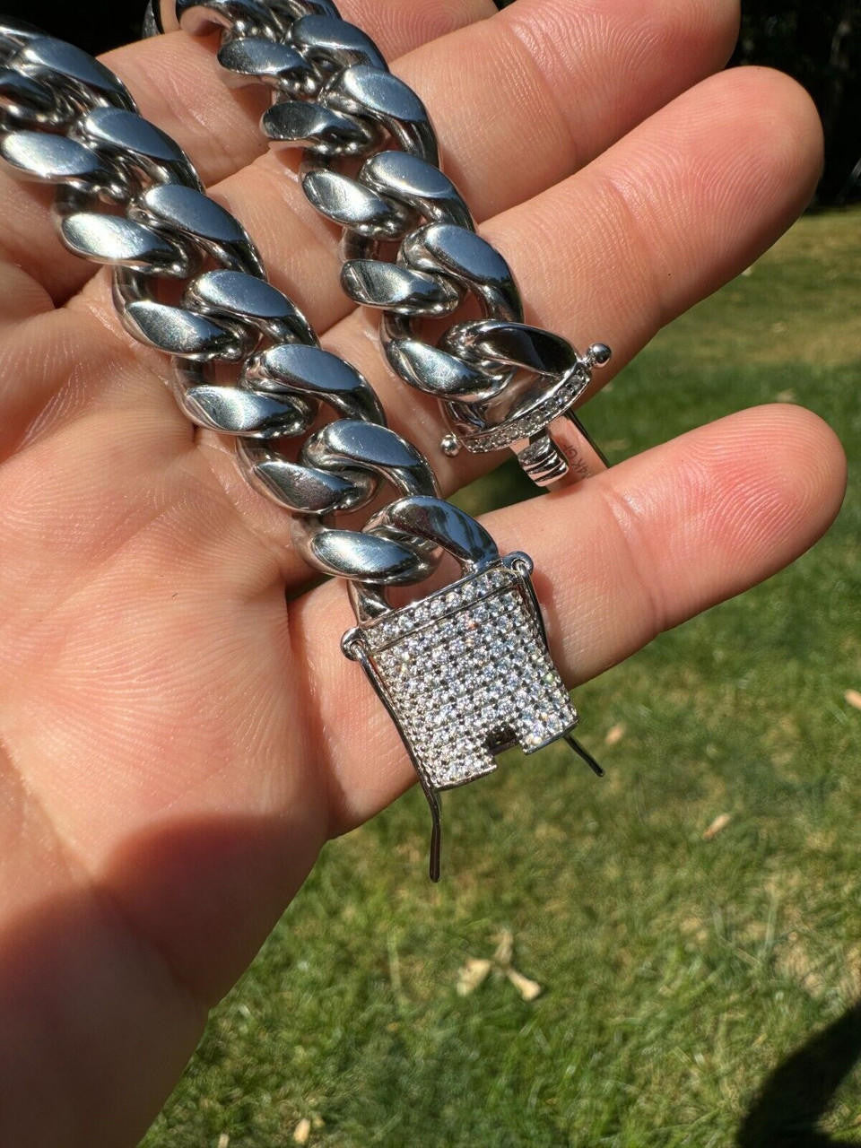 HarlemBling  Miami Cuban Link Bracelet W. CZ Clasp - Stainless Steel W. 925 Silver Clasp - 6"-10" - 8mm-14mm