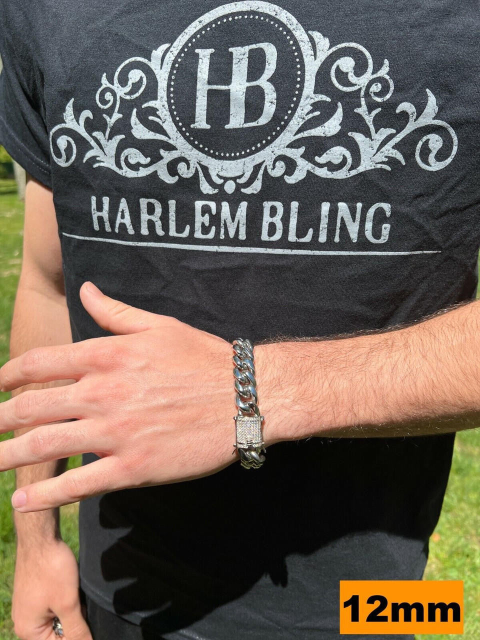 HarlemBling  Miami Cuban Link Bracelet W. CZ Clasp - Stainless Steel W. 925 Silver Clasp - 6"-10" - 8mm-14mm