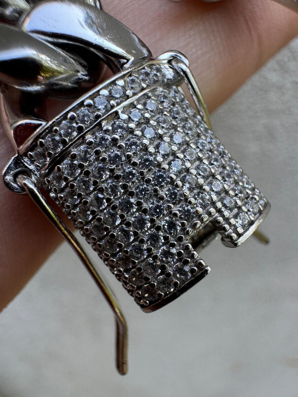 HarlemBling  Miami Cuban Link Bracelet W. CZ Clasp - Stainless Steel W. 925 Silver Clasp - 6"-10" - 8mm-14mm