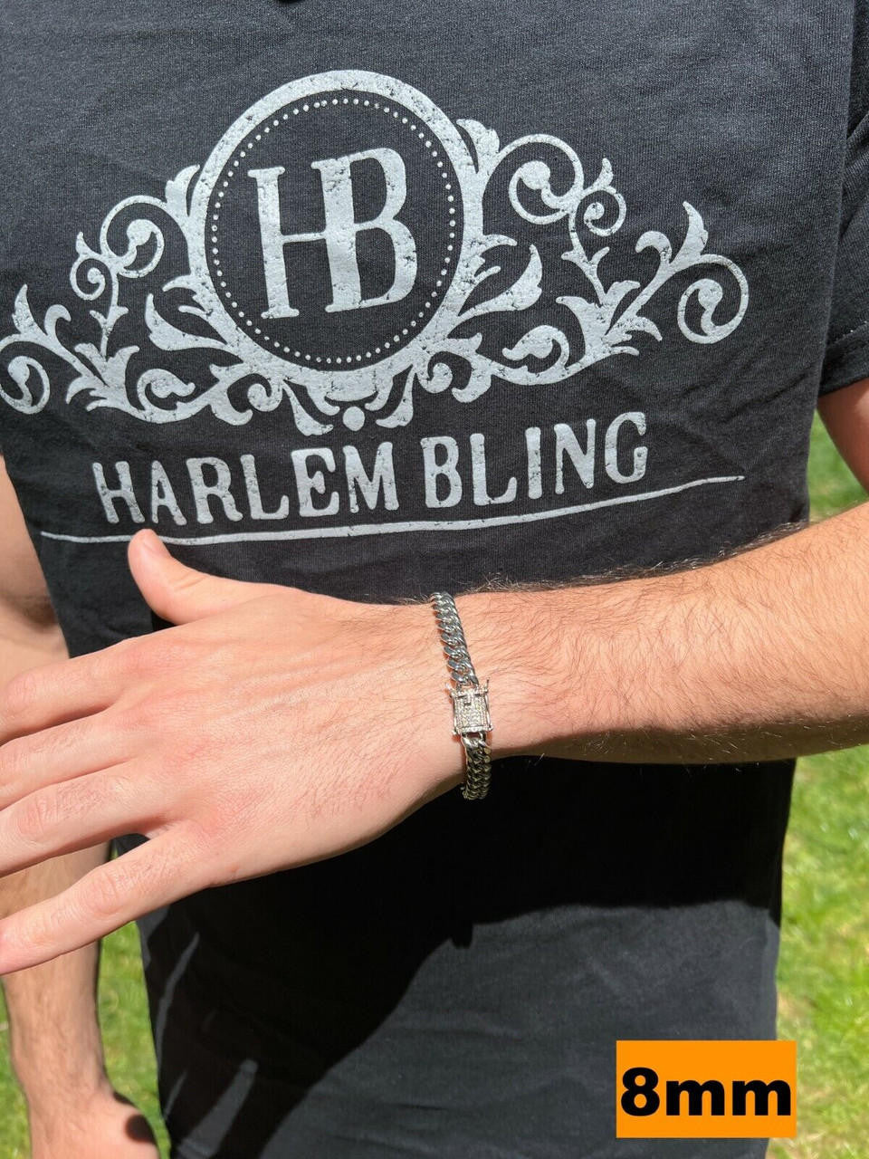 HarlemBling  Miami Cuban Link Bracelet W. CZ Clasp - Stainless Steel W. 925 Silver Clasp - 6"-10" - 8mm-14mm