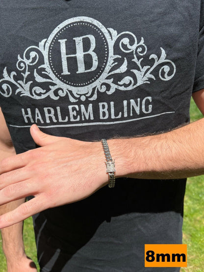 HarlemBling  Miami Cuban Link Bracelet W. CZ Clasp - Stainless Steel W. 925 Silver Clasp - 6"-10" - 8mm-14mm