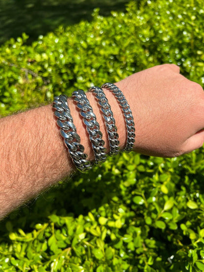 HarlemBling  Miami Cuban Link Bracelet W. CZ Clasp - Stainless Steel W. 925 Silver Clasp - 6"-10" - 8mm-14mm