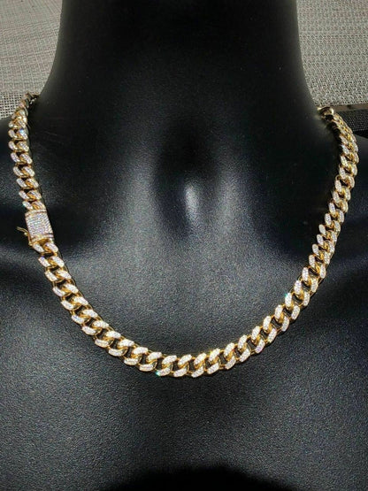 HarlemBling Miami Cuban Link Chain 14k Yellow Gold Over Solid 925 Silver Icy 10mm HEAVY ICED