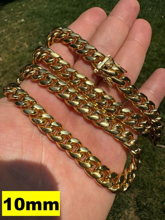 HarlemBling Miami Cuban Link Chain Necklace Bracelet 18k Gold Plated Stainless Steel 6-18mm