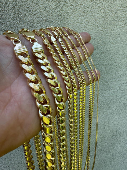 HarlemBling Miami Cuban Link Chain Necklace Lobster Clasp - Yellow Gold Vermeil 925 Sterling Silver - 16"-30" - 2mm-12mm