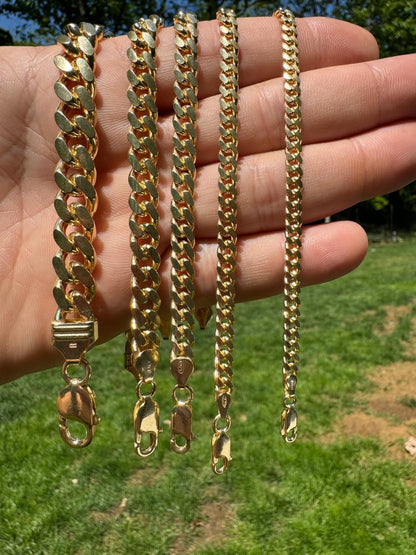 HarlemBling Miami Cuban Link Chain Necklace Lobster Clasp - Yellow Gold Vermeil 925 Sterling Silver - 16"-30" - 2mm-12mm