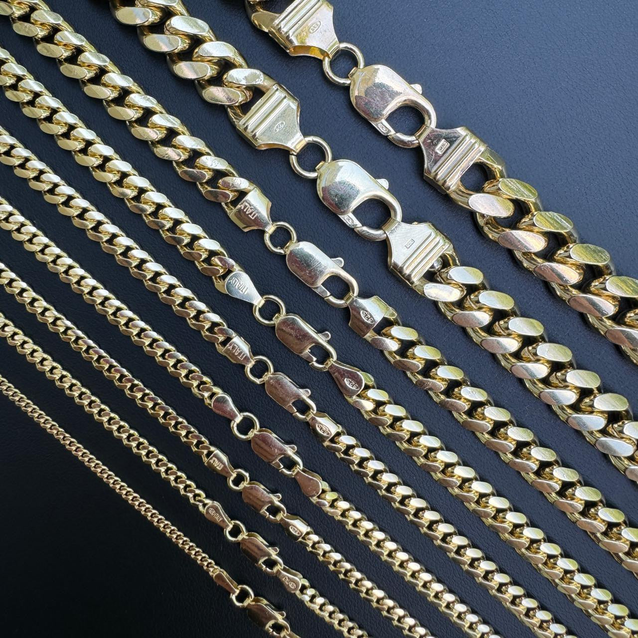 HarlemBling Miami Cuban Link Chain Necklace Lobster Clasp - Yellow Gold Vermeil 925 Sterling Silver - 16"-30" - 2mm-12mm