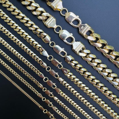 HarlemBling Miami Cuban Link Chain Necklace Lobster Clasp - Yellow Gold Vermeil 925 Sterling Silver - 16"-30" - 2mm-12mm