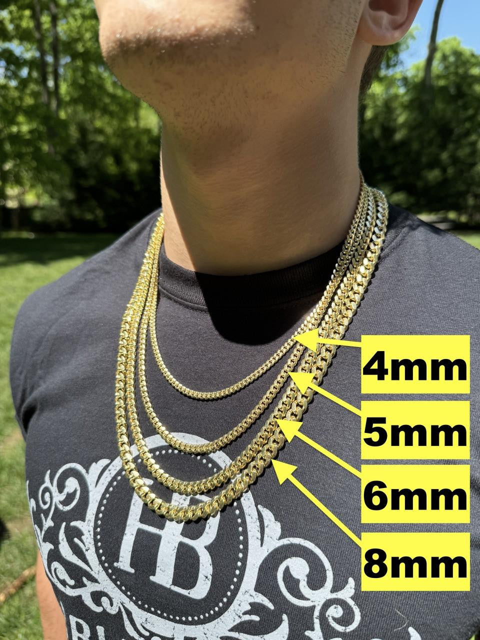 HarlemBling Miami Cuban Link Chain Necklace Lobster Clasp - Yellow Gold Vermeil 925 Sterling Silver - 16"-30" - 2mm-12mm