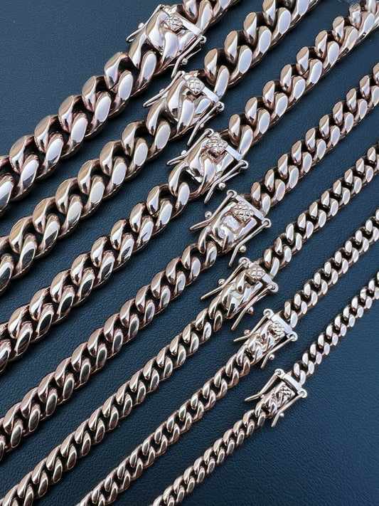 HarlemBling Miami Cuban Link Chain Necklace Or Bracelet 14k Rose Gold Stainless Steel 4-14mm