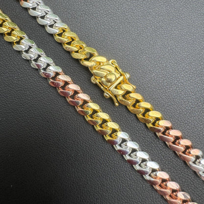 HarlemBling Miami Cuban Link Chain Necklace Or Bracelet - Tri Color 14k Yellow Rose Gold Vermeil 925 Sterling Silver - 8"-30" - 6mm
