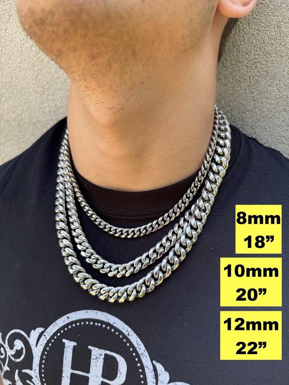 HarlemBling Miami Cuban Link Chain Necklace - Stainless Steel - 16"-36" - 4mm-18mm