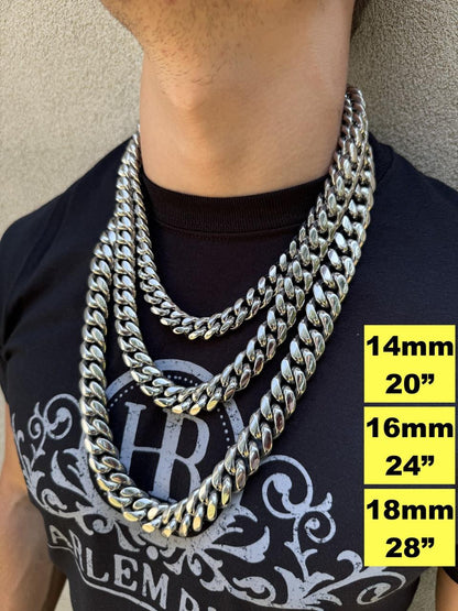 HarlemBling Miami Cuban Link Chain Necklace - Stainless Steel - 16"-36" - 4mm-18mm