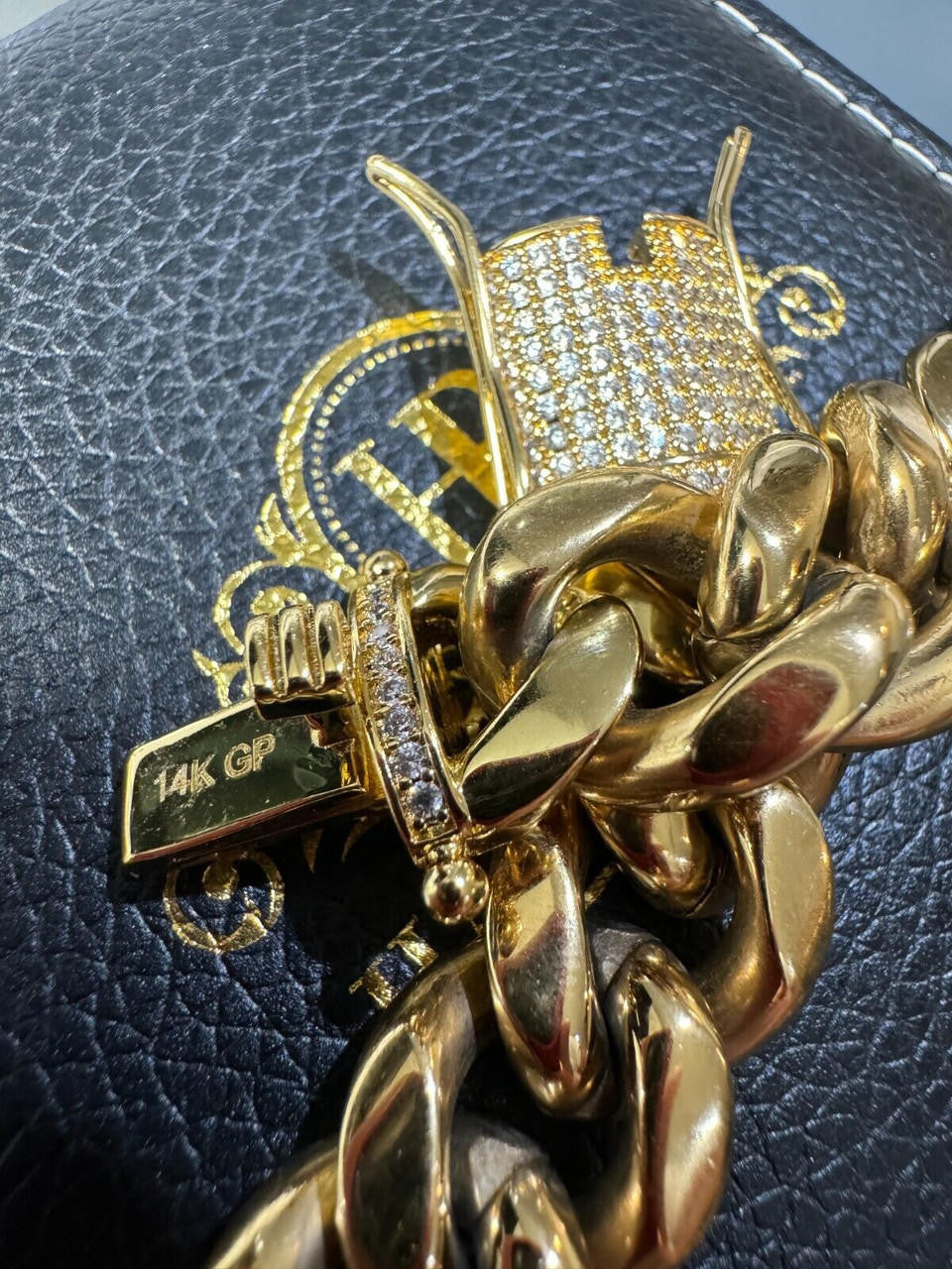 HarlemBling Miami Cuban Link Chain Necklace W. CZ Clasp - 14k Gold Plated Stainless Steel - 16"-30" - 8mm-14mm