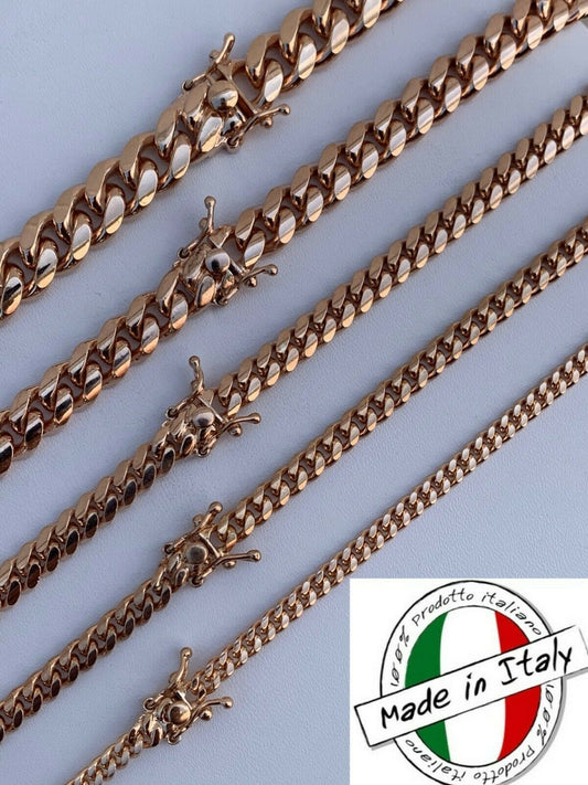HarlemBling Miami Cuban Link Chain Or Bracelet 14k Rose Gold Over Solid 925 Silver Box Lock