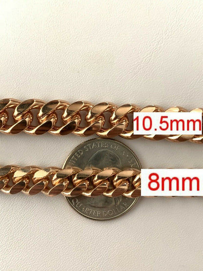 HarlemBling Miami Cuban Link Chain Or Bracelet 14k Rose Gold Over Solid 925 Silver Box Lock