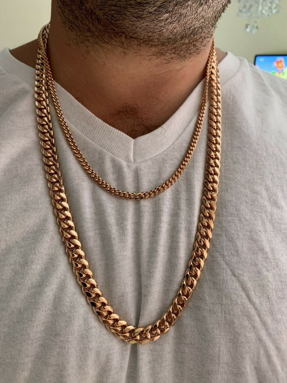 HarlemBling Miami Cuban Link Chain Or Bracelet 14k Rose Gold Over Solid 925 Silver Box Lock