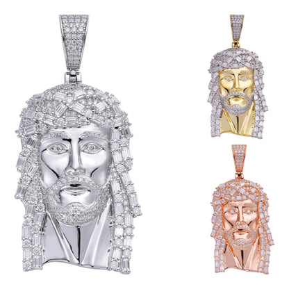 HarlemBling Miami Iced Out Baguette Jesus Pendant - 14k Yellow/Rose Gold Vermeil Or 925 Silver  - CZ Stones   - Medium 2"