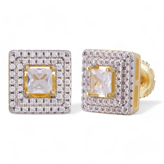 HarlemBling Miami Sunset Iced Out Earrings - 14k Gold Vermeil 925 Silver - CZ Stones - 10mm