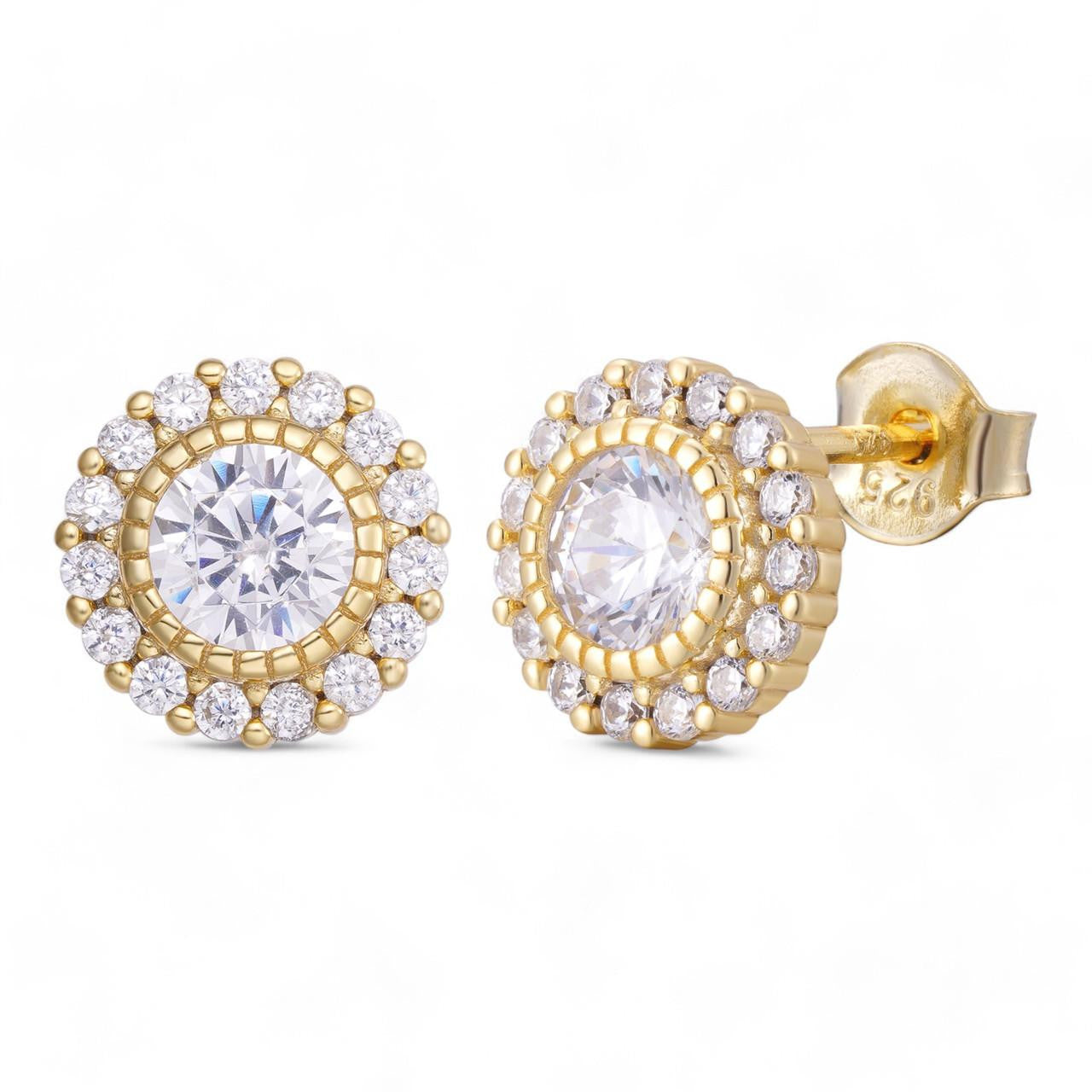 HarlemBling Midnight Moonlight Earrings - 14k Gold Vermeil 925 Silver - CZ Stones - 9.5mm
