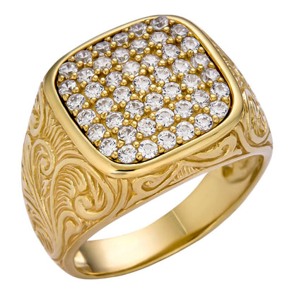HarlemBling Migos Square Ring - 14k Gold Vermeil 925 Silver - CZ Stones