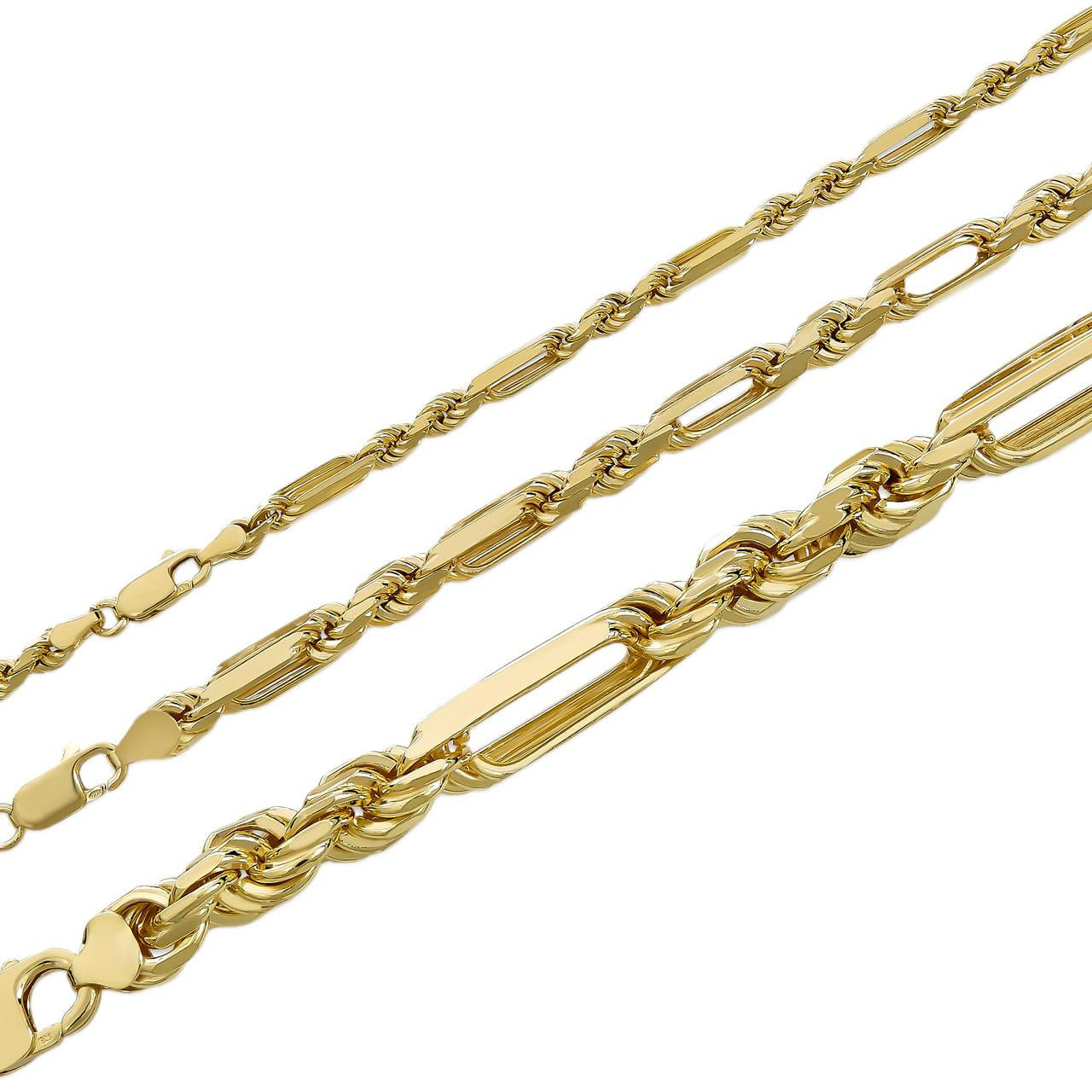 HarlemBling Milano Figarope Chain Necklace Or Bracelet - 14k Gold Vermeil 925 Sterling Silver - 7"-30" - 4mm-10mm