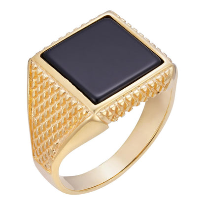 HarlemBling Mobster Ring - 14k Gold Vermeil 925 Silver - Genuine Black Onyx Stone