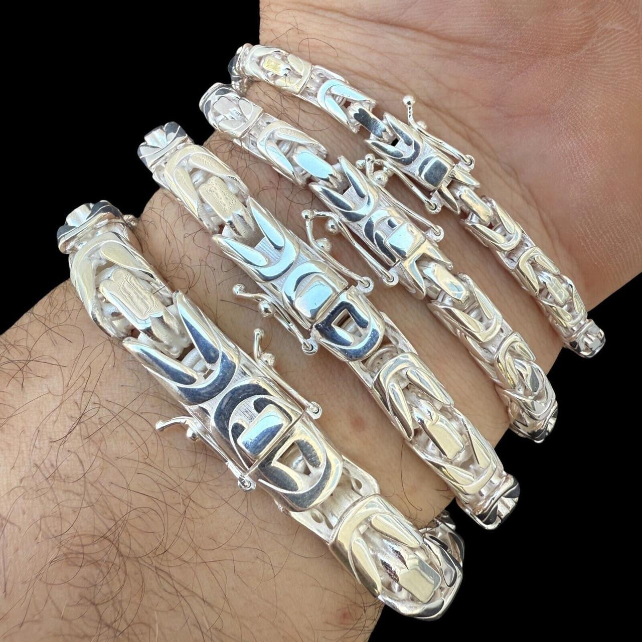 HarlemBling Modern Byzantine Link Bracelet W. Box Lock - 925 Sterling Silver -7"-9" - 5mm-10mm