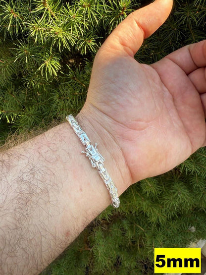HarlemBling Modern Byzantine Link Bracelet W. Box Lock - 925 Sterling Silver -7"-9" - 5mm-10mm