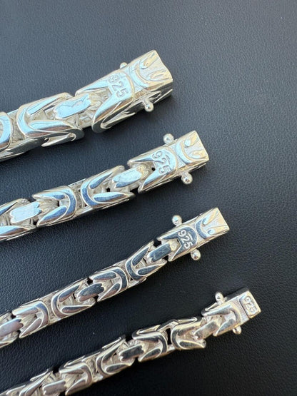 HarlemBling Modern Byzantine Link Bracelet W. Box Lock - 925 Sterling Silver -7"-9" - 5mm-10mm