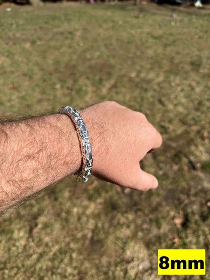 HarlemBling Modern Byzantine Link Bracelet W. Box Lock - 925 Sterling Silver -7"-9" - 5mm-10mm