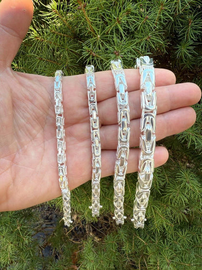 HarlemBling Modern Byzantine Link Bracelet W. Box Lock - 925 Sterling Silver -7"-9" - 5mm-10mm