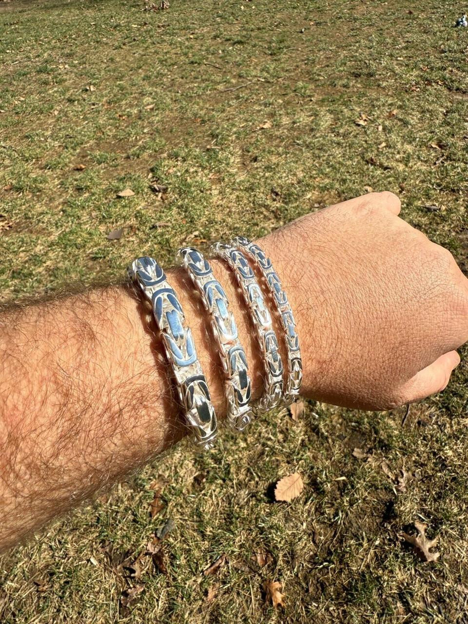 HarlemBling Modern Byzantine Link Bracelet W. Box Lock - 925 Sterling Silver -7"-9" - 5mm-10mm