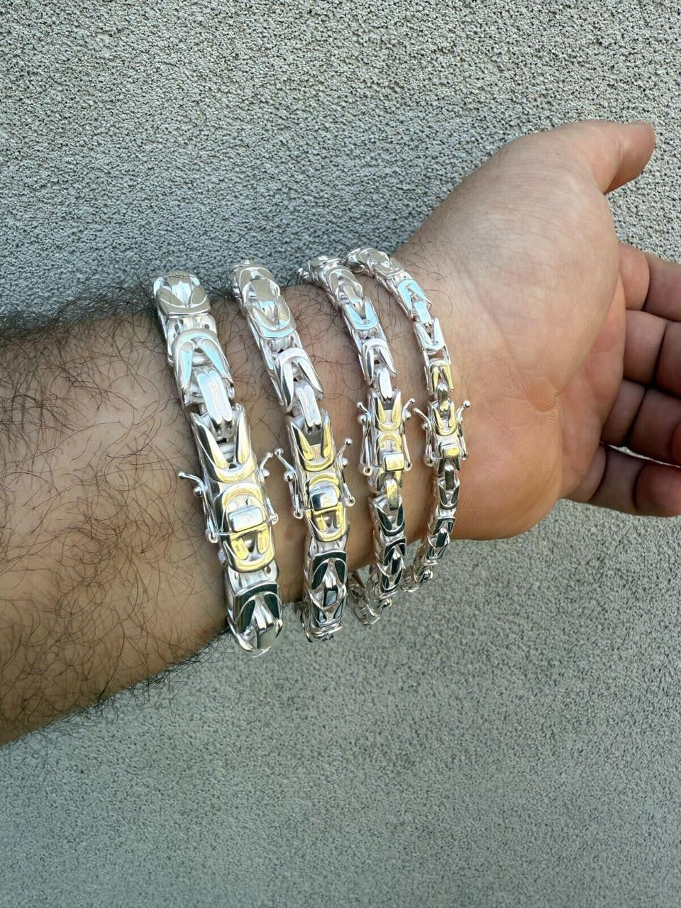 HarlemBling Modern Byzantine Link Bracelet W. Box Lock - 925 Sterling Silver -7"-9" - 5mm-10mm