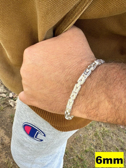 HarlemBling Modern Byzantine Link Bracelet W. Box Lock - 925 Sterling Silver -7"-9" - 5mm-10mm