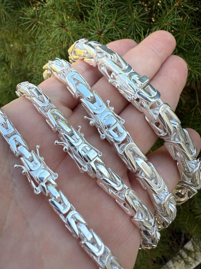 HarlemBling Modern Byzantine Link Bracelet W. Box Lock - 925 Sterling Silver -7"-9" - 5mm-10mm
