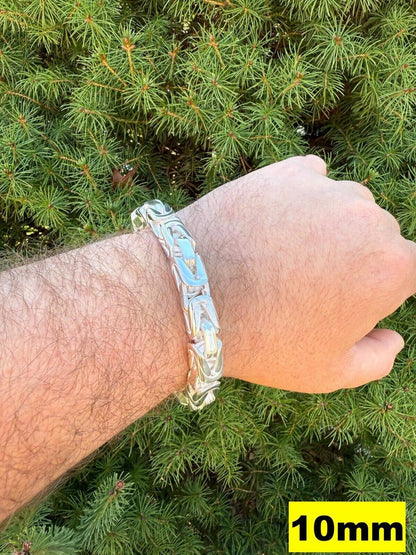 HarlemBling Modern Byzantine Link Bracelet W. Box Lock - 925 Sterling Silver -7"-9" - 5mm-10mm