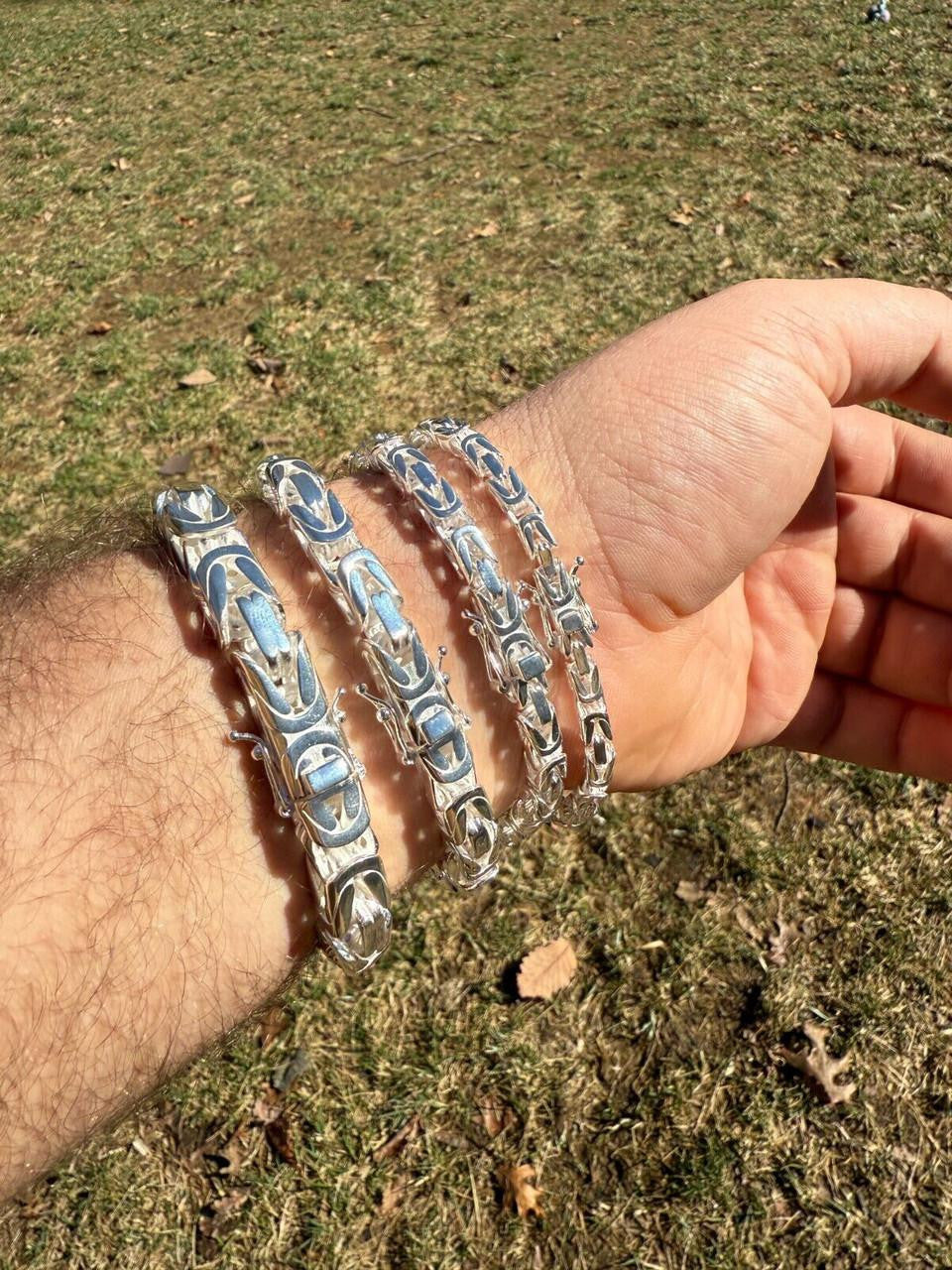 HarlemBling Modern Byzantine Link Bracelet W. Box Lock - 925 Sterling Silver -7"-9" - 5mm-10mm