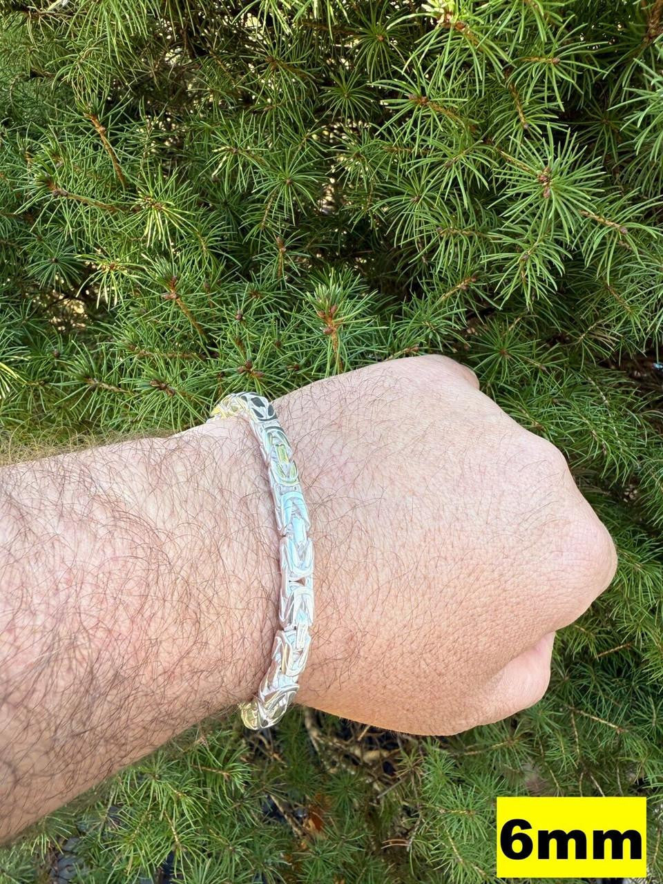 HarlemBling Modern Byzantine Link Bracelet W. Box Lock - 925 Sterling Silver -7"-9" - 5mm-10mm