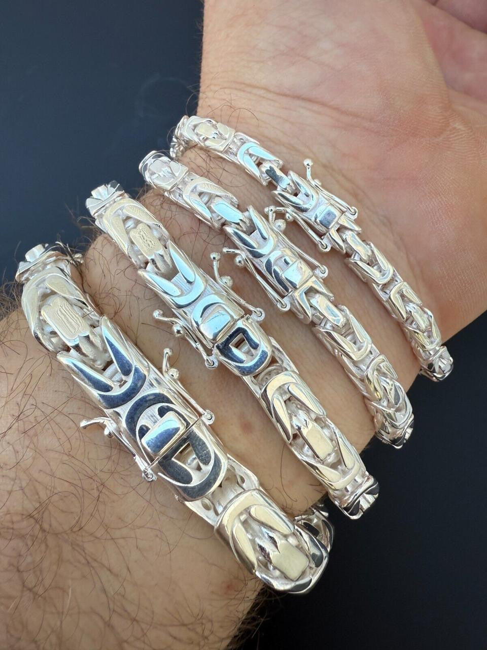 HarlemBling Modern Byzantine Link Bracelet W. Box Lock - 925 Sterling Silver -7"-9" - 5mm-10mm