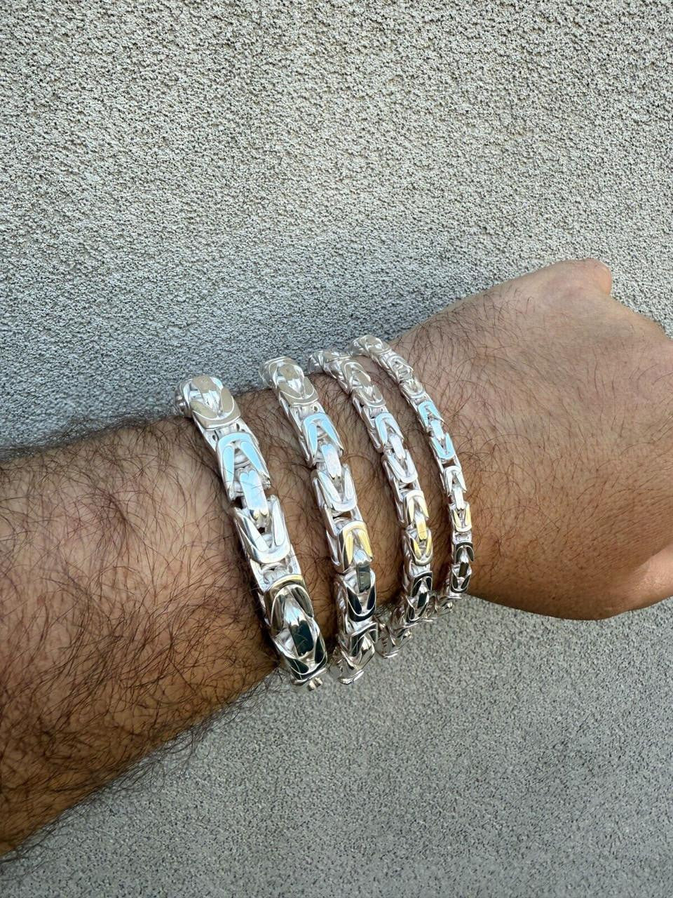 HarlemBling Modern Byzantine Link Bracelet W. Box Lock - 925 Sterling Silver -7"-9" - 5mm-10mm