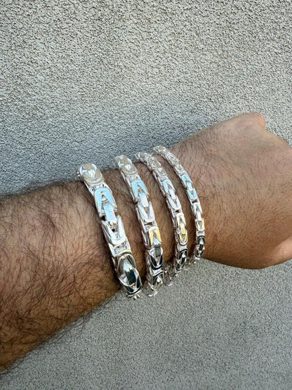 HarlemBling Modern Byzantine Link Bracelet W. Box Lock - 925 Sterling Silver -7"-9" - 5mm-10mm