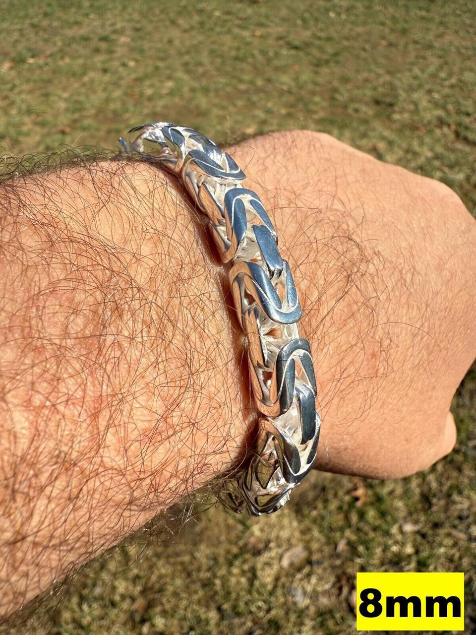 HarlemBling Modern Byzantine Link Bracelet W. Box Lock - 925 Sterling Silver -7"-9" - 5mm-10mm