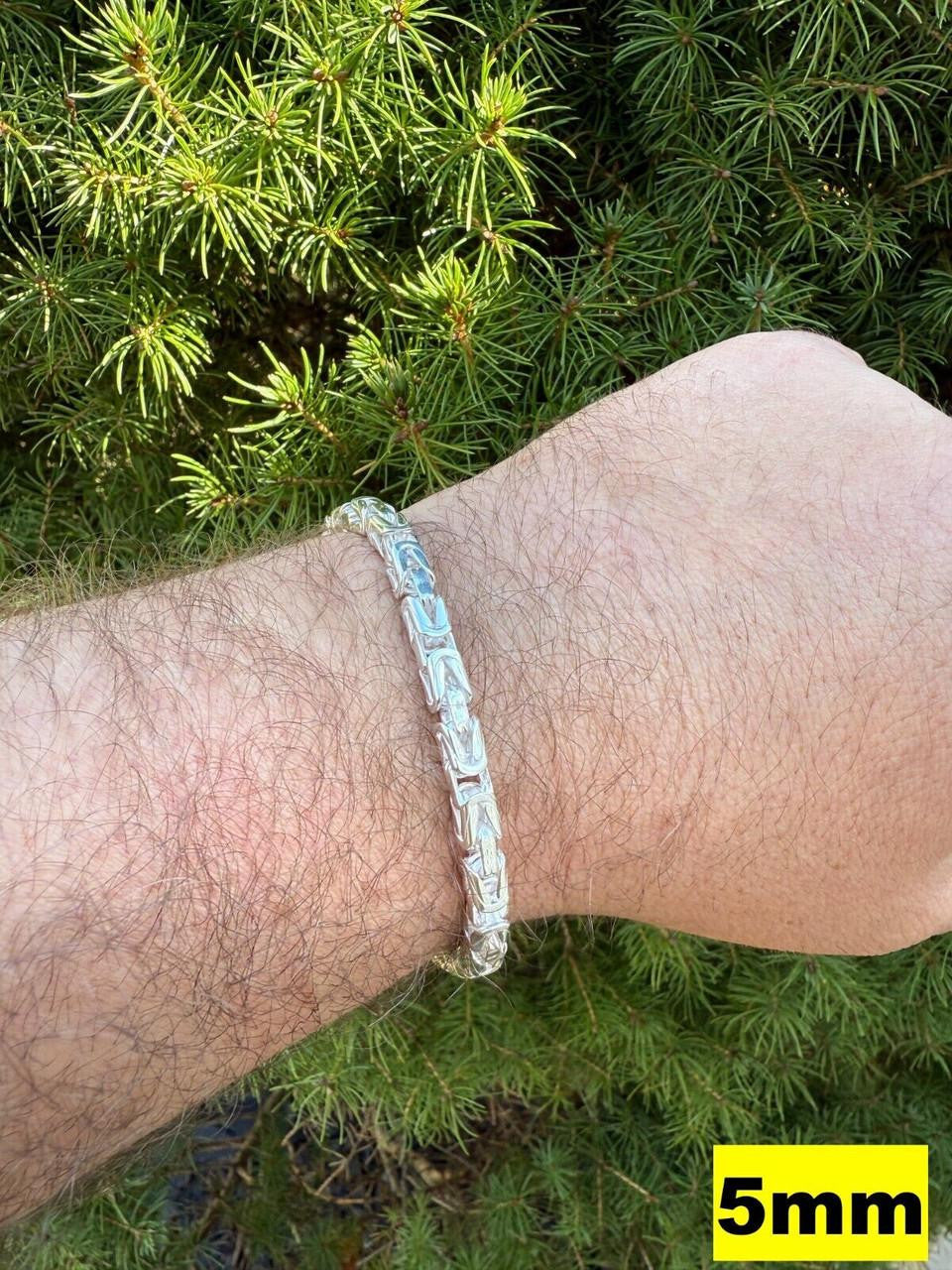 HarlemBling Modern Byzantine Link Bracelet W. Box Lock - 925 Sterling Silver -7"-9" - 5mm-10mm